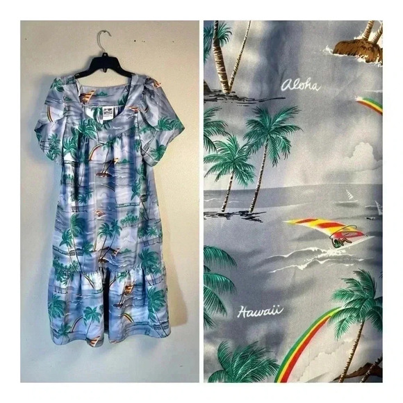 Vtg Hawaiian Togs Sz S Tropical Aloha Dress Muumuu Pocket Ruffle Hem TINY FLAW - Picture 1 of 11